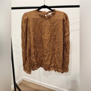 LOFT Brown and White Polka Dot Blouse